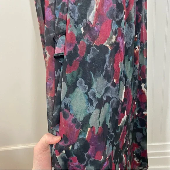 Badgley‎ Mischka Pleated Floral Gown Size 4 Gray Black Burgundy formal wedding